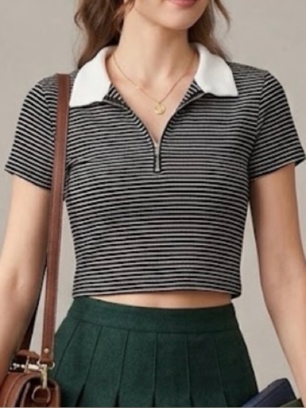 Atelier by Kirious Women’s Large Black White Striped Quarter Zip Polo Top Y2K